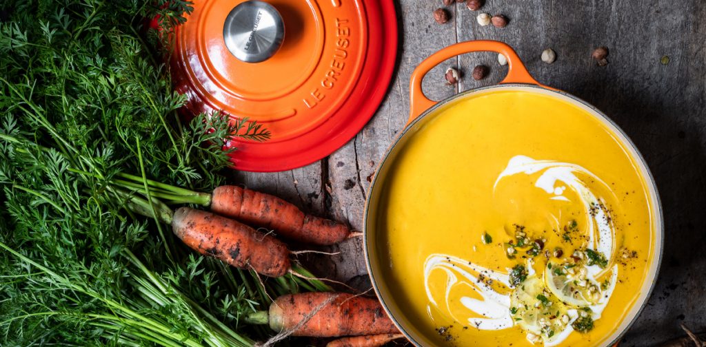 Roast Carrot & Parsnip Soup with Toasted Hazelnut Salsa