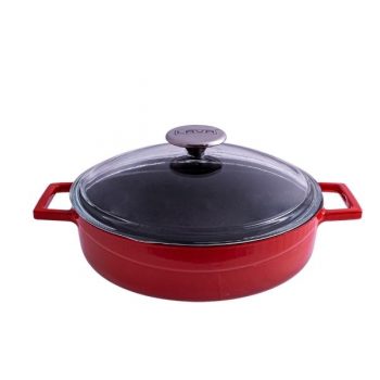 Lava Cast Iron Low Round Casserole with Glass Lid Red (2 Sizes)