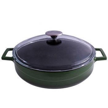 Lava Cast Iron Low Round Casserole with Glass Lid Green (2 Sizes)
