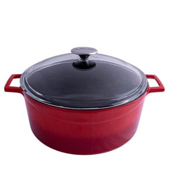 Lava Cast Iron Round Casserole with Glass Lid Red (2 Sizes)