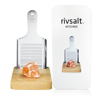 Rivsalt Kitchen Himalayan Pink Salt – Stainless Steel Grater with Oak Stand