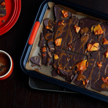Lifestyle image of Le Creuset TNS Rectangular Cake Tin 33cm.