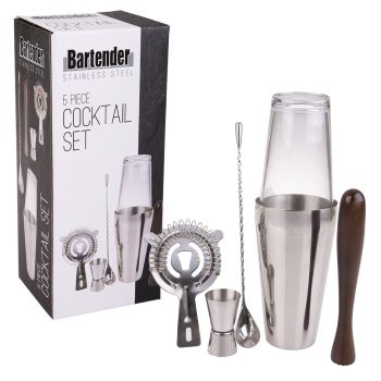 Bartender Stainless Steel 5 Piece Cocktail Set