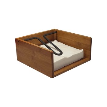 LTW Bamboo & Black Metal Napkin Holder