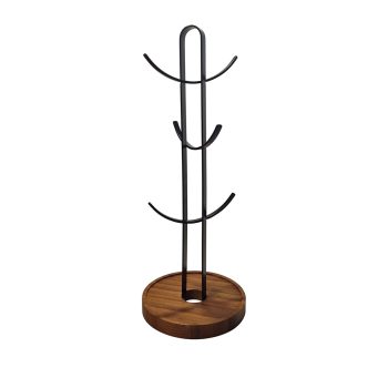 LTW Bamboo & Black Metal Mug Tree