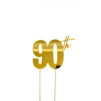 Cake & Candle Gold Metal Cake Topper 90th