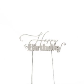 Cake & Candle Silver Metal Cake Topper Happy Birthday
