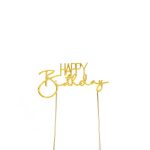 Cake & Candle Gold Metal Cake Topper Happy Birthday