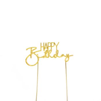 Cake & Candle Gold Metal Cake Topper Happy Birthday