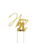 Cake & Candle Gold Metal Cake Topper Happy 21st