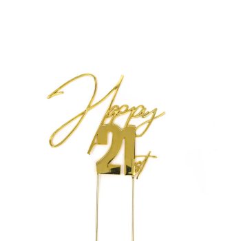 Cake & Candle Gold Metal Cake Topper Happy 21st