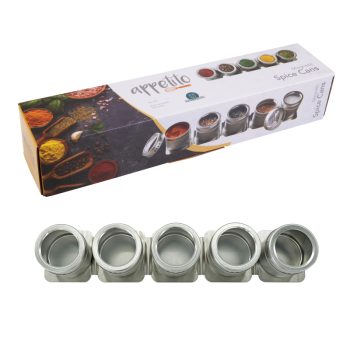 Appetito Magnetic Spice Jar Set of 5 with Magnetic Strip