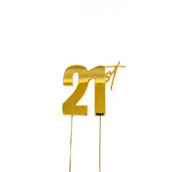 Cake & Candle Gold Metal Cake Topper 21st