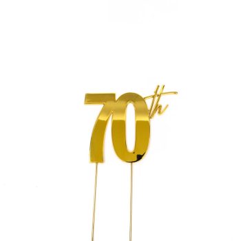 Cake & Candle Gold Metal Cake Topper 70th