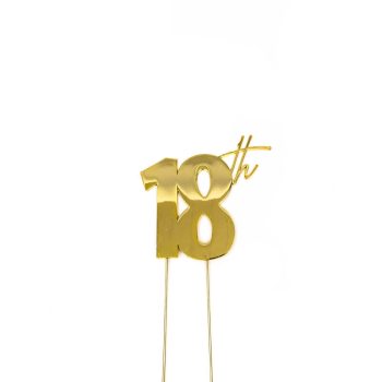 Cake & Candle Gold Metal Cake Topper 18th