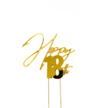 Cake & Candle Gold Metal Cake Topper Happy 18th