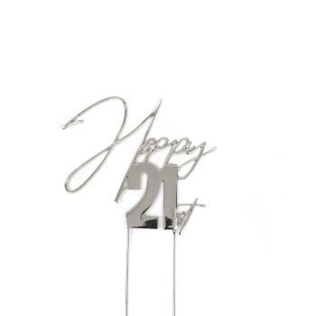 Cake & Candle Silver Metal Cake Topper Happy 21st