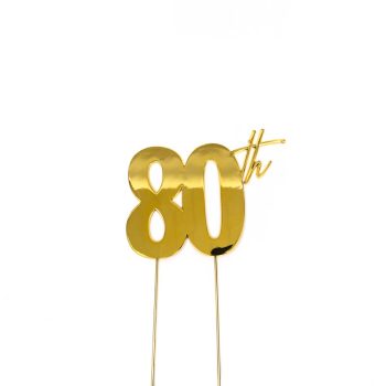 Cake & Candle Gold Metal Cake Topper 80th