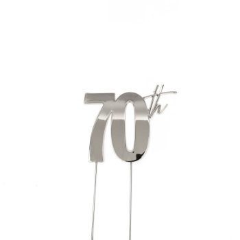 Cake & Candle Silver Metal Cake Topper 70th
