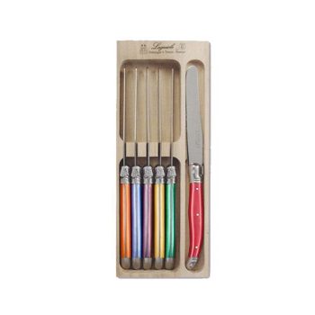 André Verdier Laguiole Debutant Table Knife Set of 6 Coloured