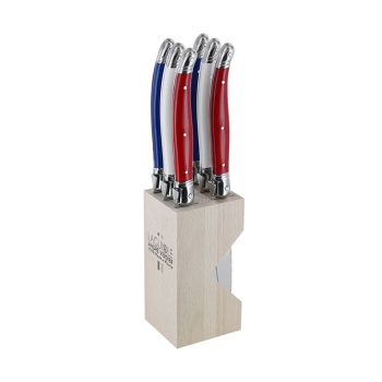 André Verdier Laguiole Debutant Knife Block Set of 6 Tricolour France