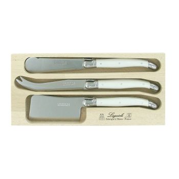 André Verdier Laguiole Debutant 3 Piece Cheese Set with Spreader White