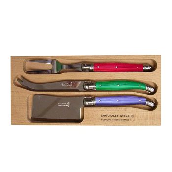 André Verdier Laguiole Debutant 3 Piece Cheese Set Blue/Green/Red