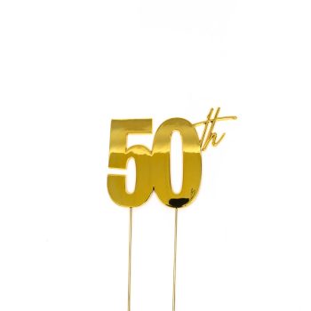 Cake & Candle Gold Metal Cake Topper 50th