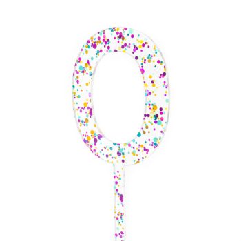 Cake & Candle Rainbow Glitter Acrylic Cake Topper Number 0