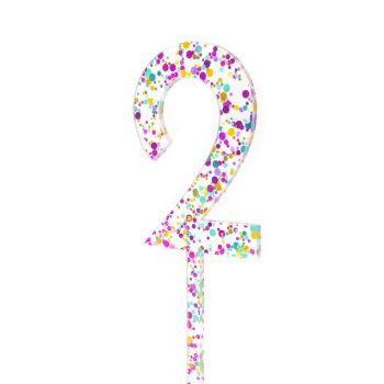 Cake & Candle Rainbow Glitter Acrylic Cake Topper Number 2