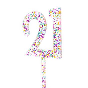 Cake & Candle Rainbow Glitter Acrylic Cake Topper Number 21
