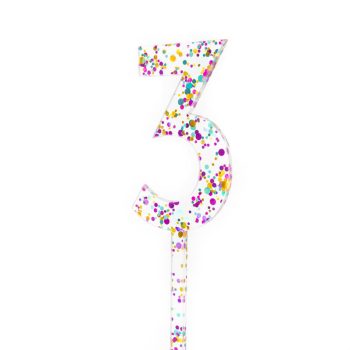 Cake & Candle Rainbow Glitter Acrylic Cake Topper Number 3