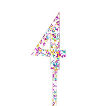 Cake & Candle Rainbow Glitter Acrylic Cake Topper Number 4