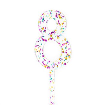 Cake & Candle Rainbow Glitter Acrylic Cake Topper Number 8