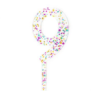 Cake & Candle Rainbow Glitter Acrylic Cake Topper Number 9