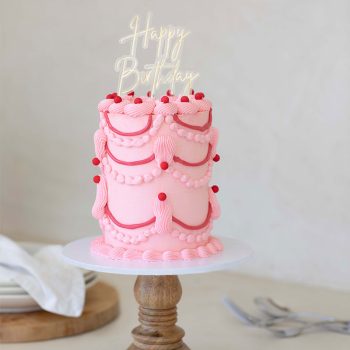 Cake & Candle Gold Acrylic Cake Topper Happy Birthday