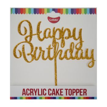 GoBake Acrylic Cake Topper Gold Glitter Happy Birthday