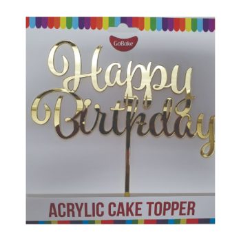 GoBake Acrylic Cake Topper Gold Happy Birthday