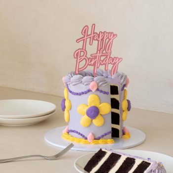 Cake & Candle Pink Opaque Acrylic Cake Topper Happy Birthday