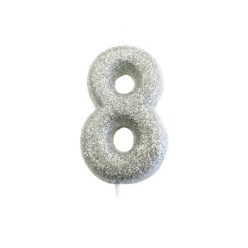 Silver Glitter Moulded Pick Candle 8
