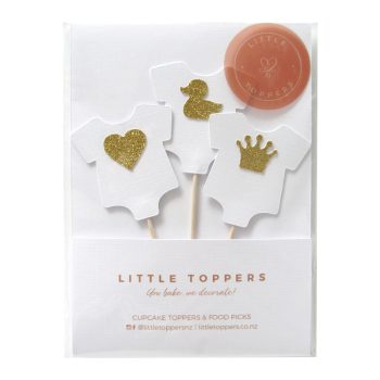 Little Toppers White Baby Onesie With Gold Cupcake Topper
