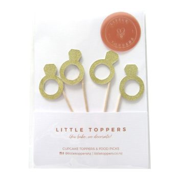 Little Toppers Engagement Ring Gold Glitter Cupcake Topper