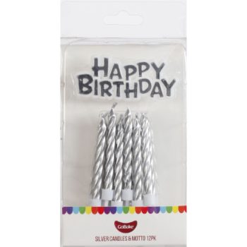 GoBake Silver Happy Birthday Motto Candles
