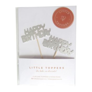 Little Toppers Happy Birthday Silver Matte Mirror Cupcake Topper