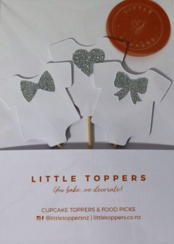 Little Toppers White Baby Onesie With Silver Cupcake Topper