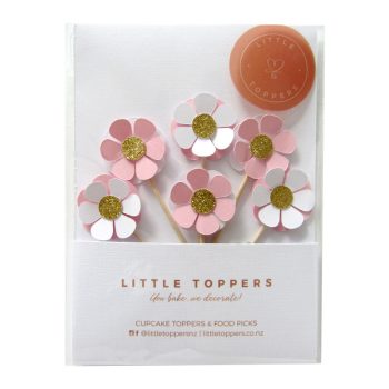 Little Toppers Pink & White Flower Cupcake Topper