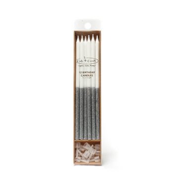 Cake & Candle Silver Glitter Dipped Cake Candles