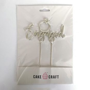 Cake Craft Silver Metal Cake Topper Engaged