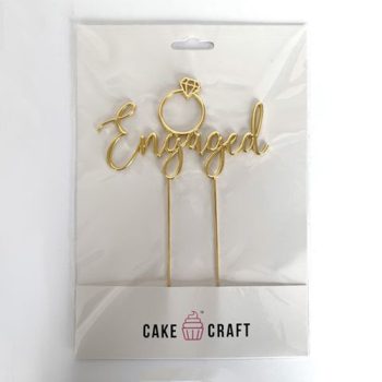 Cake Craft Gold Metal Cake Topper Engaged