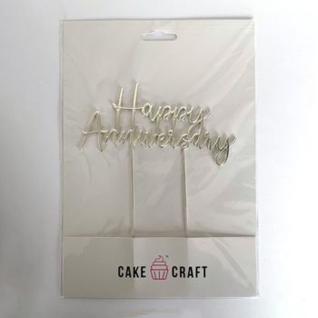 Cake Craft Silver Metal Cake Topper Happy Anniversary